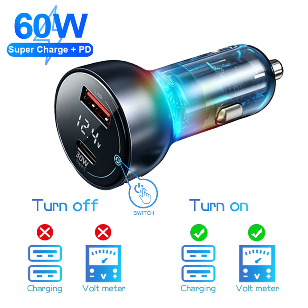 Type C Multiport Adapter - Caricabatterie Auto Digitale 60W PD+QC3.0 con